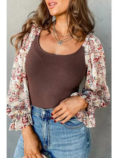 Eesome Show Your Curves Bodysuit In Mocha In Brown