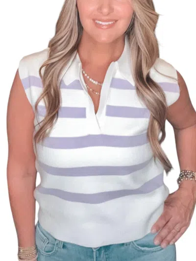 Eesome Sleeveless Collared Top In Lavender Stripes