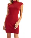 Eesome Slim Mock Neck Knit Mini Dress In Red In Red