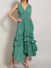 EESOME SMOCKED RUFFLE MAXI DRESS IN SAGE