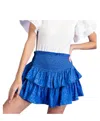 EESOME SMOCKED RUFFLE MINI SKORT IN ROYAL BLUE