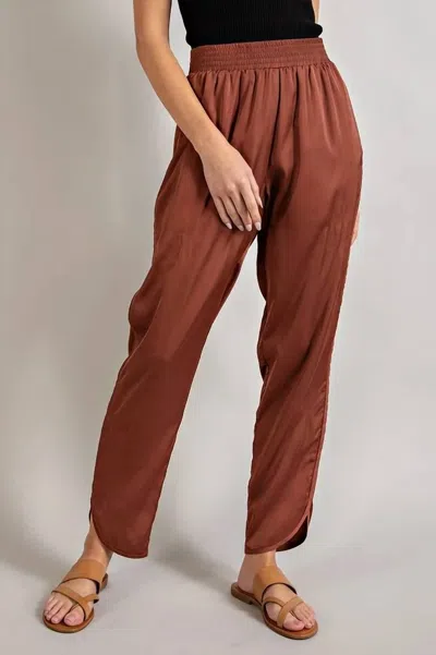 Eesome Smocked Satin Pants In Rust In Multi