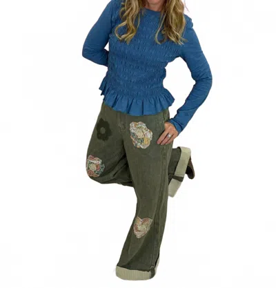Eesome Smocked Slub Knit Top In Blue