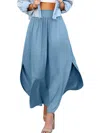 EESOME SMOCKED WAISTBAND MAXI SKIRT IN DUSTY BLUE