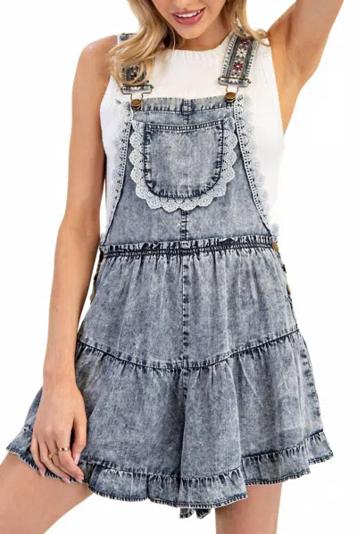 Eesome Snow Washed Lace Detailed Romper In Denim In White