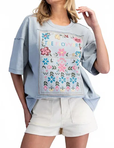 Eesome Soft Washed Flower Patch Graphic T Shirt In Blue