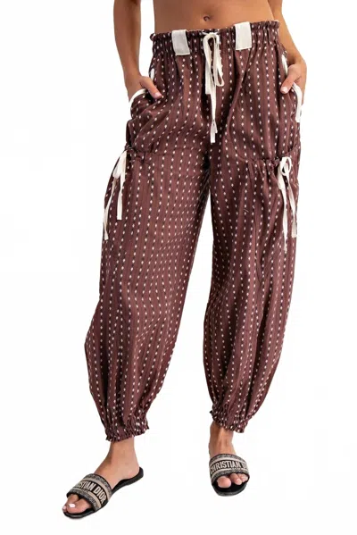 Eesome Soft Washed Micro Diamond Striped Joggers In Brown In Burgundy