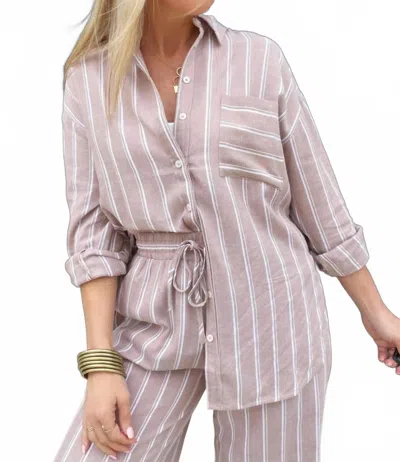 Eesome Soft Washed Striped Button Down Shirt In Almond Veil In Multi