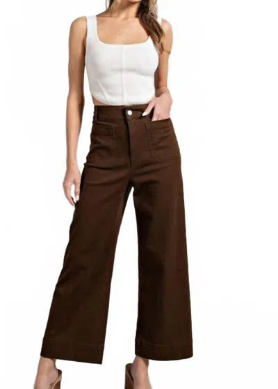 Eesome Soft Washed Wide Leg Pants In Brown