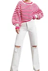 EESOME SOME LIKE IT STRIPED SWEATER IN HOT PINK/WHITE