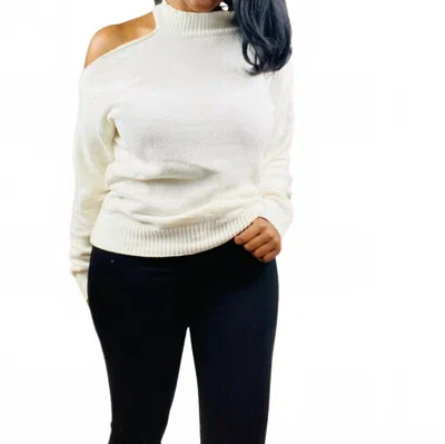 Eesome Sophia Cold Shoulder Sweater In Cream In Animal Print