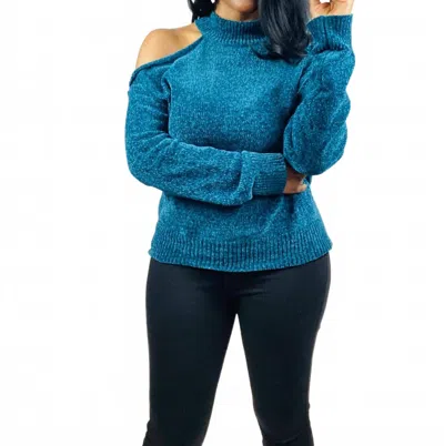 Eesome Sophia Cold Shoulder Sweater In Teal In Blue
