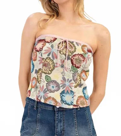 Eesome Strapless Floral Tapestry Crop Top In Multi
