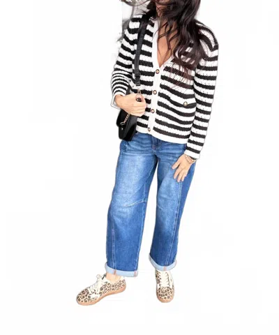 Eesome Striped Cardigan With Buttons In Black & White