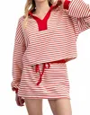 Eesome Striped Long Sleeve Cropped Pullover In Cherry Red In Red