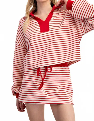 Eesome Striped Drawstring Mini Skort In Cherry Red