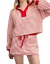 Eesome Striped Long Sleeve Cropped Pullover In Cherry Red In Red