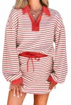 Eesome Striped Long Sleeve Cropped Pullover In Cherry Red In Red