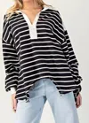 Eesome Striped Long Sleeve Tunic Top In Black In Black