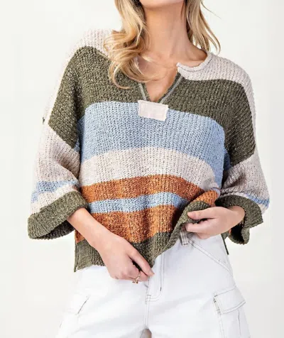 Eesome Striped Notch Collar Top In Fern In Multi