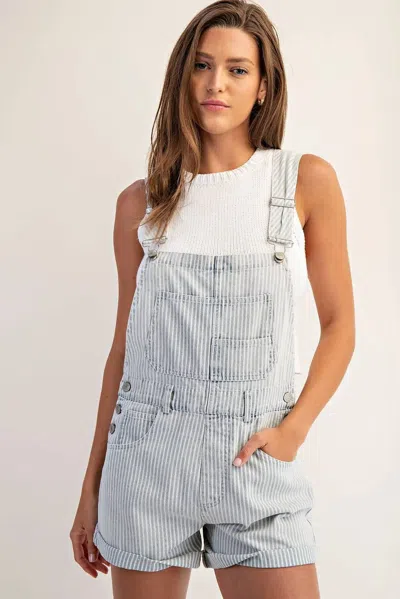 Eesome Striped Short Overalls In Denim In Pattern