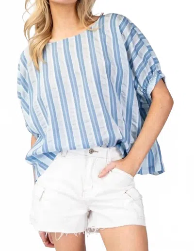 Eesome Striped Short Sleeve Blouse Top In Blue In Multi