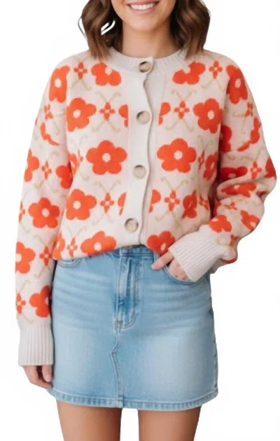 Eesome Sunset Bloom Floral Cardigan In Orange