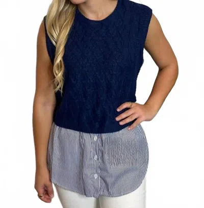 Eesome Kids' Sweater Vest With Striped Layer Top In Navy In Blue