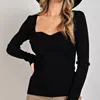 EESOME SWEETHEART RIBBED KNIT FITTED SWEATER