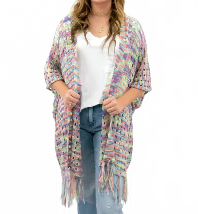 Eesome Taste Colorful Tassels Cardigan In Rainbow In Blue