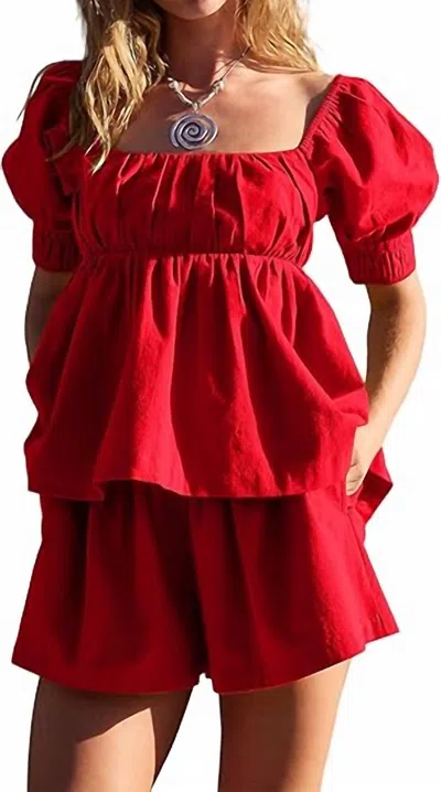 Eesome Tessa Puff Sleeve Short Set In Tomato