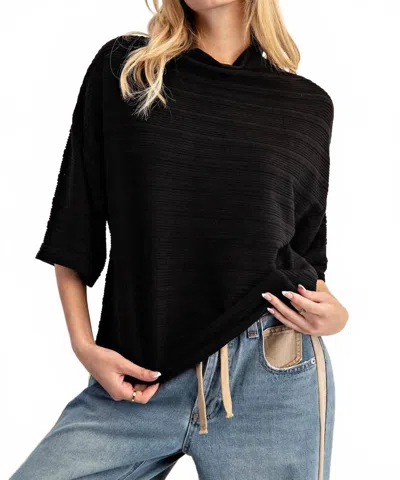 Eesome Textured Mock Neck Half Sleeve Top In Black
