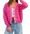 Eesome Textured Open Stitch Striped Knit Cardigan In Sugar Pink In Multi