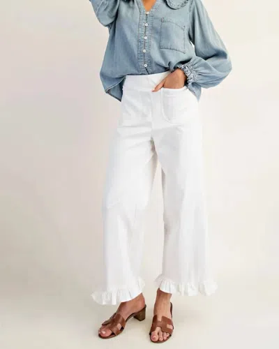 Eesome The Willow Straight Leg Ruffled Hem Pants In Off White
