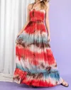 Eesome Tie Dye Halter Maxi Dress In Scarlet In Red