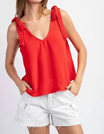 Eesome Tie Strap V-neck Top In Red