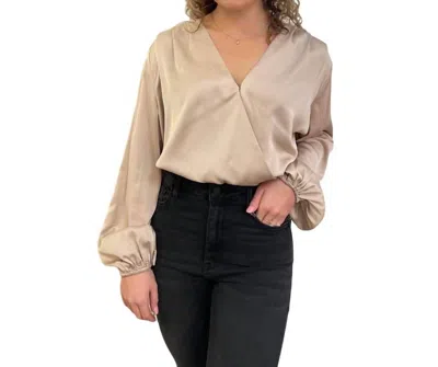 Eesome Tie Waist Long Sleeve Top In Champagne In Brown