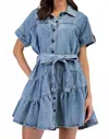 Eesome Tiered Demin Button Mini In Blue In Blue