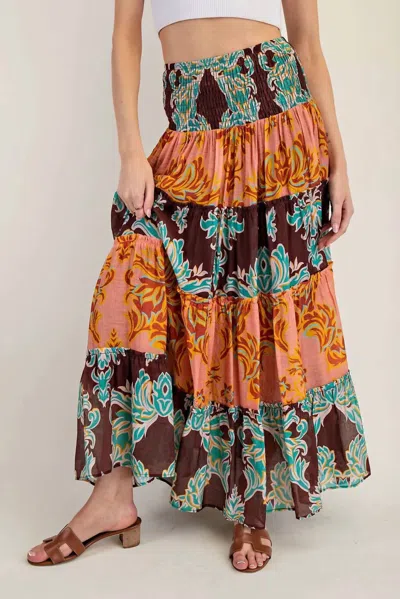 Eesome Tiered Maxi Skirt In Art Nouveau Peach