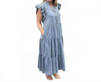 Eesome Tiered Ruffle Maxi Dress In Snow Washed In Blue