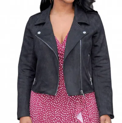 Eesome Tiffany Faux Suede Moto Jacket In Black