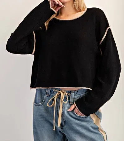 Eesome Trailline Cropped Pullover Sweater In Black/cream