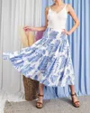 Eesome Tropical Print Tiered Maxi Skirt In Blue In Blue