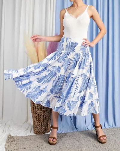 Eesome Tropical Print Tiered Maxi Skirt In Blue
