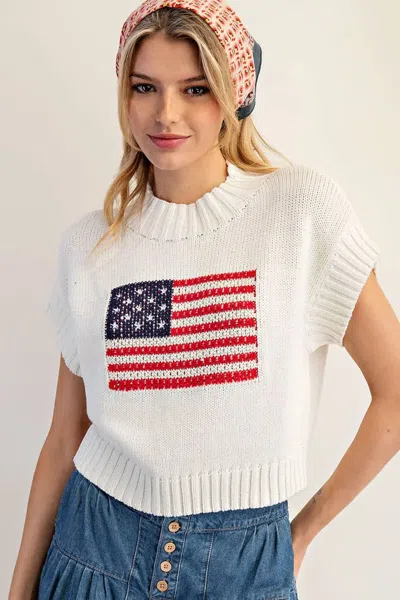 Eesome Usa Flag Mock Neck Top In Red Multi In White