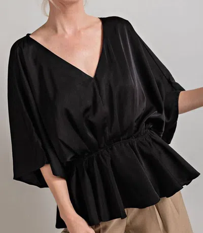 Eesome V-neck Satin Blouse In Black