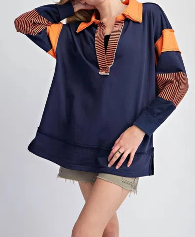 Eesome Varsity Crush Pullover In Navy/orange In Blue