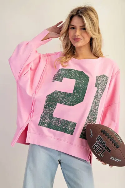 Eesome Varsity Pullover Sweatshirt In Pink