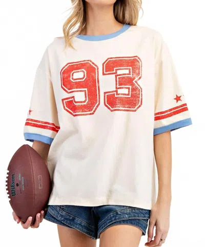 Eesome Varsity Round Neck Graphic T-shirt In Beige In White