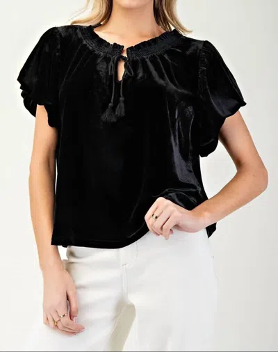 Eesome Velvet Puff Sleeve Top In Black